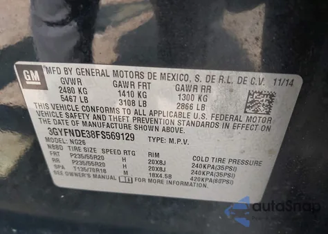 2015 Cadillac Srx Premium Collection из США, поврежденный, VIN 3GYFNDE38FS569129